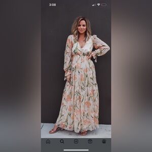 Floral Maxi Dress in Cream and Orange